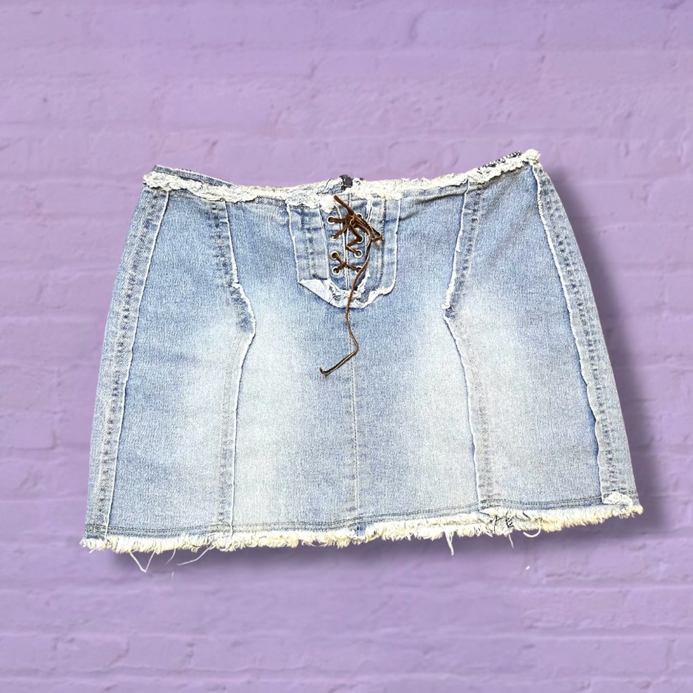 Denim Lace-Up Mini Skirt
